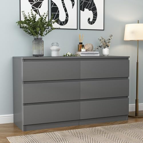 Grey Dresser for Bedroom,48'' Modern 6 Drawer Dresser with Deep Drawer,Storage Chest of Drawers,Wood Bedroom Storage Furniture,TV Stand for Living Room by CIPACHOHOMEFURNITURE