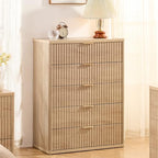 LEYAOYAO Fluted 5 Drawers Dresser for Bedroom, 41" Tall Modern Chest of Drawers with Metal Handle, Curved Profile Design,Natural Wood Drawer Organizer for Bedroom, Living Room, Hallway, Entryway - Image 4