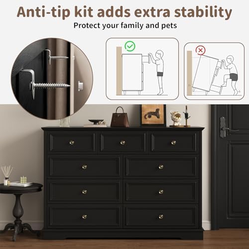 51" Wide Farmhouse 9 Drawer Dresser for Bedroom, Black - Image 5