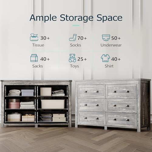 Xixini 47.2" Wide 6-Drawer Farmhouse Dresser for Bedroom, Dark Brown - Image 4