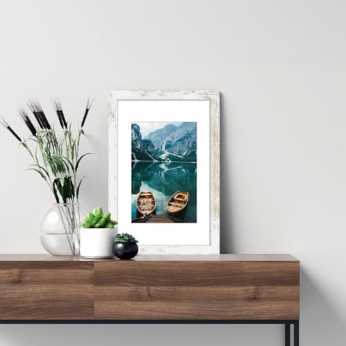 Hongkee 11x17 Picture Frame Set of 4, 11x17 Distressed White Wood, Mat 8x12 - Image 2