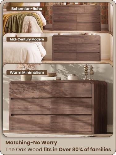Modern 54" Wide 7 Drawers Dresser with Curved Profile Design,Walnut - Image 3