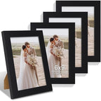 Hongkee 6x9 Picture Frame Set of 4, Made of Real Glass and Black Wooden Frame - 6 by 9 Photo for Wall or Tabletop Display by Hongkee