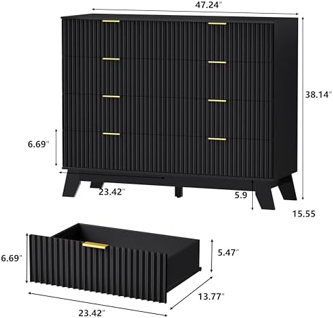 HUANLEGO 48" W Tall Fluted Dresser for Bedroom with 8 Drawer, Black - Image 2