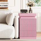 Fluted LED Night Stand with Charging Station, Pink - Image 6