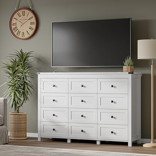 BORNOON 12-Drawer Dresser, Modern Wooden Storage Chest of Drawers, Dresser TV Stand, Wood Drawer Organizer with Metal Handles for Bedroom, Living Room, Hallway - Image 5