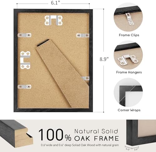 puthiac 6x8 Solid Oak Wood Picture Frames, Black, 3 Pack - Image 3