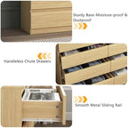 Vibe & Dine Double Dresser 8 Drawer, Modern Wooden Chest of Drawers with Wide Storage for Closet, Bedroom, Living Room, Natural Wood - Image 6