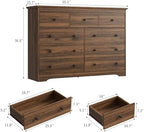 Dresser for Bedroom, 9 Drawer Dresser with Large Drawers, 55 Inch Wide Wood Chest for Living Room, Hallway, Walnut - Image 2