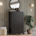 BORNOON Tall 5-Drawer Dresser, Modern Wooden Storage Chest of Drawers, Dresser TV Stand, Wood Drawer Organizer with Metal Handles for Bedroom, Living Room, Hallway - Image 6