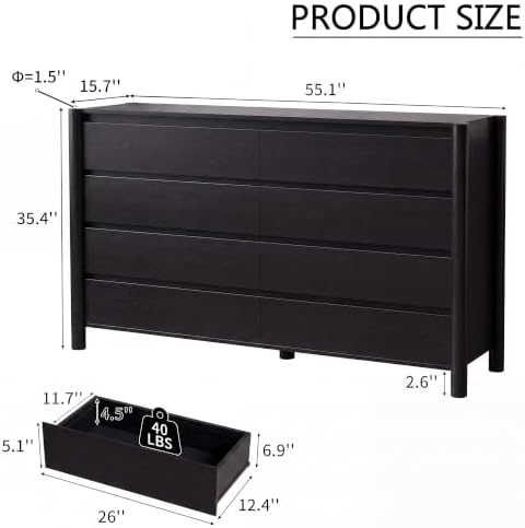 HOUROM Black Dresser for Bedroom,55" Wide 8 Drawer Mid Century Modern Chest - Image 2