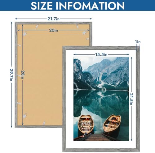 Hongkee 20x28 Picture Frame Set of 4, 20 x 28 Grey Wood Style(Mat 16x24) - Image 3