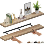 Ballucci Floating Shelves for Wall, 60" Wood Wall Shelf Set of 2, with Invisible Brackets for Bathroom, Living Room, Bedroom, Kitchen, Nursery, 8" Deep, Oak Finish by Ballucci