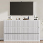Standifurno White 9 Drawers Dresser, 57" Wide Fluted Dresser for Bedroom, Modern Chest of Drawers with Curved Profile, Handleless, Wooden TV Stand with Organizer Storage for Living Room, Entryway - Image 5