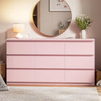 Jocoevol Modern 9 Drawer Dresser for Bedroom, Simply Chest of Drawers, Wood Storage Dresser with Deep Drawers for Living Room Hallway Entryway (Pink) - Image 3