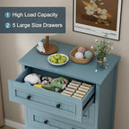 42.7'' Tall 5 Drawer Dresser for Bedroom, Vintage Blue Wood Storage Chest - Image 5
