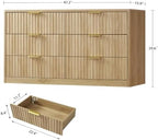 TEENFON Fluted 6 Drawer Dresser for Bedroom, Wide Modern Chest of Drawers with Metal Handle, Curved Profile Design, Wood Closet Clothes Storage Organizer for Bedroom, Hallway, Natural - Image 2