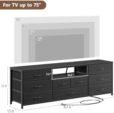 Furnulem 63" Dresser for Bedroom, 9 Drawer Dresser TV Stand for 65"-75" TV - Image 3