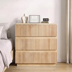 Karl home Natural Oak 3 Drawer Fluted Nightstand, Modern Storage Chest - Image 2