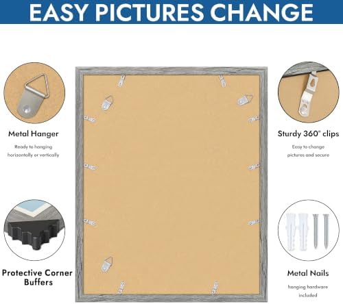 Hongkee 16x20 Frames Set of 4, 16 x 20 Grey Wood Style(Mat 11x14) - Image 5