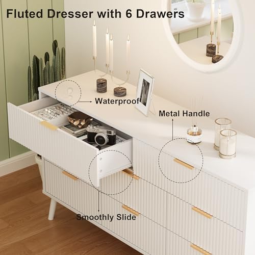 Fluted Dresser for Bedroom with 8 Drawers, Wooden Dresser with Metal Handle, White Dresser for Bedroom, Wood Closet for Hallway, Modern Storage Organizer for Living Room BDR104WW - Image 7