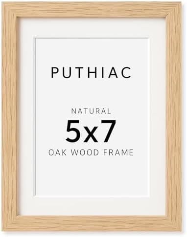 puthiac 5x7 Solid Oak Wood Picture Frame with 4x6 Mat, Natural Oak, 1 Pack by PUTHIAC