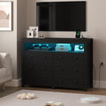 Wodeer Black Dresser 6 Drawer Dressers for Bedroom with LED Lights, Charging Station, Wood Chest of Drawers with Metal Handles, Modern TV Stand Storage Cabinet for Living Room, Hallway, Entryway by WODEER