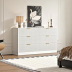 6 Drawers Fluted Dresser for Bedroom, 55" Wide Wooden Dresser with Deep Drawers, Large Floor Chest of Drawers, Modern Long TV Stand, Storage Cabinet Side Table, White - Image 7
