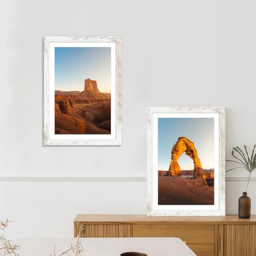 Hongkee 11x17 Picture Frame Set of 4, 11x17 Distressed White Wood, Mat 8x12 - Image 6