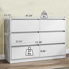 Vibe & Dine White 6 Drawer Dresser for Bedroom, Modern Wooden Dressers & Chests of Drawers with Arc Edge Design, 47" Wide Dresser for Closet, Living Room, Entryway - Image 2