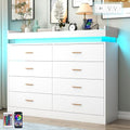 Hlivelood 8 Drawer Dresser with LED Light and Charging Station, Modern Chest of Drawers for Closet, Wide Drawer Organizer Cabinet for Bedroom, Living Room, Entryway, Hallway(White) by Hlivelood