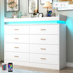 Hlivelood 8 Drawer Dresser with LED Light and Charging Station, Modern Chest of Drawers for Closet, Wide Drawer Organizer Cabinet for Bedroom, Living Room, Entryway, Hallway(White) by Hlivelood