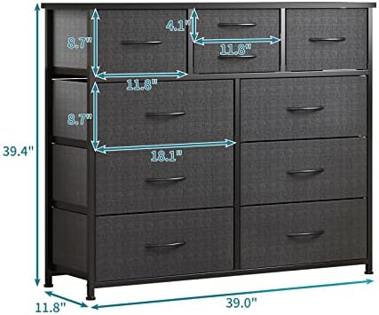 LUMTOK 10 Drawers Dresser with Fabric Bins for Bedroom,Closets，Dark Gray - Image 3
