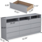 Gyfimoie 63" Grey 9-Drawer Dresser for Bedroom w/Power Outlet, LED Light - Image 2