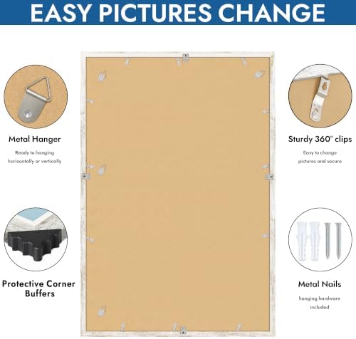 Hongkee 24x36 Poster Frame Set of 4, 24x36 Distressed White Wood(Mat 20x30) - Image 5