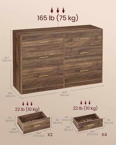 VASAGLE 6-Drawer Dresser, Chest of Drawers, 46.9 x 15.8 x 30.7 Inches - Image 3