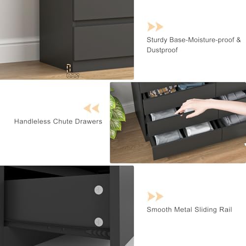 Vibe & Dine Double Dresser 8 Drawer, Modern Wooden Chest of Drawers with Wide Storage for Closet, Bedroom, Living Room, Black - Image 6