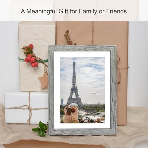 Hongkee 10x14 Picture Frame Set of 4, Made of Glass and Grey Wooden Frame, Display 8x12 Pictures with Mat or 30 x 40cm Diamond Painting Art without Mat for Wall Mounting, Gallery Photo Frames - Image 5