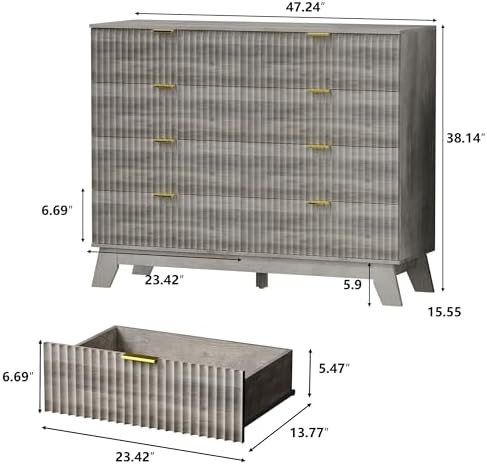 HUANLEGO 48" W Tall Fluted Dresser for Bedroom with 8 Drawer, Grey - Image 2