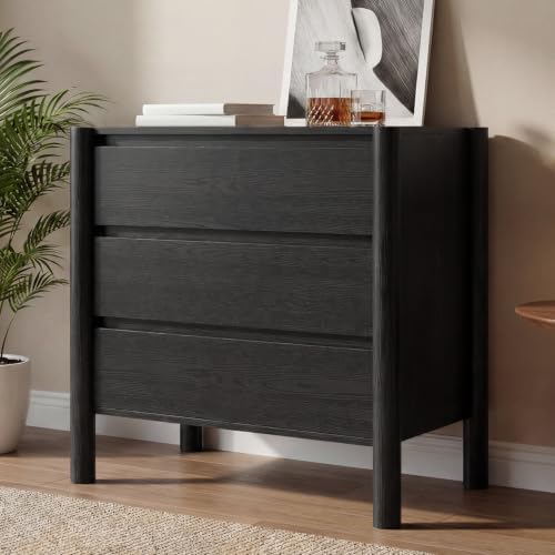 HOUROM Black 3 Drawer Dresser for Bedroom, Mid Century Modern Chest by HOUROMDresserforBedroom