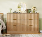 TEENFON Fluted 6 Drawer Dresser for Bedroom, Wide Modern Chest of Drawers with Metal Handle, Curved Profile Design, Wood Closet Clothes Storage Organizer for Bedroom, Hallway, Natural - Image 3