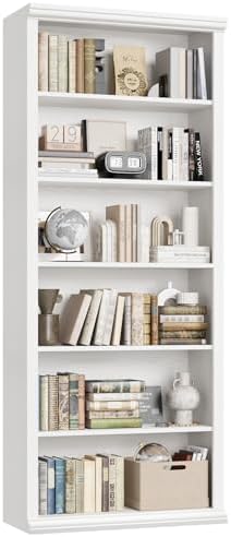 Rresyet Bookcase and Bookshelves, 28" W Tall Bookshelf, White - Image 6