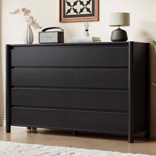 HOUROM Black Dresser for Bedroom,55" Wide 8 Drawer Mid Century Modern Chest by HOUROMDresserforBedroom