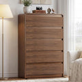 Walnut Fluted 5 Drawer Dresser for Bedroom,47" Tall Modern Chest of Drawer by Gyfimoie