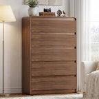 Walnut Fluted 5 Drawer Dresser for Bedroom,47" Tall Modern Chest of Drawer by Gyfimoie