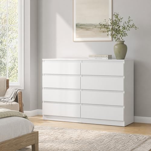 White 8 Drawer Dresser for Bedroom,Modern Large Dresser with Deep Drawer,Wide Storage Chest of Drawer for Closet, Bedroom Storage Furniture Drawers for Living Room - Image 2