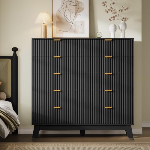 BORNOON 46" Tall Dresser for Bedroom, 10-Drawer Fluted Chest of Drawers, Modern Wood Highboy with Metal Slides and Handles, Anti-Tip Kit, Vertical Clothes Storage Organizer for Apartment, Closet - Image 3