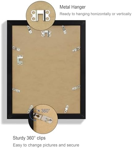 Hongkee 10x13 Picture Frame Set of 4, Made of Real Glass and Black Frame, 10 by 13 Photo for Wall or Tabletop - Display Picture 8.5x11 with Mat or 10x13 Without Mat - Image 5