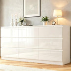 70 INCH 9 Drawers Dresser with Charging Station, Modern Large Dresser with 9 Handle Free Drawers, Wood Storage Chest of Drawers for Bedroom, Living Room, Entryway, Hallway, White by DalyLuxa