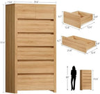 TEENFON 51.6" Tall Dresser for Bedroom with 7 Drawers, Modern Dressers & Chests of Drawers with Thicker Panels, Wooden Dresser TV Stand, Bedroom Dressers, for Bedroom, Hallway, Natural - Image 3